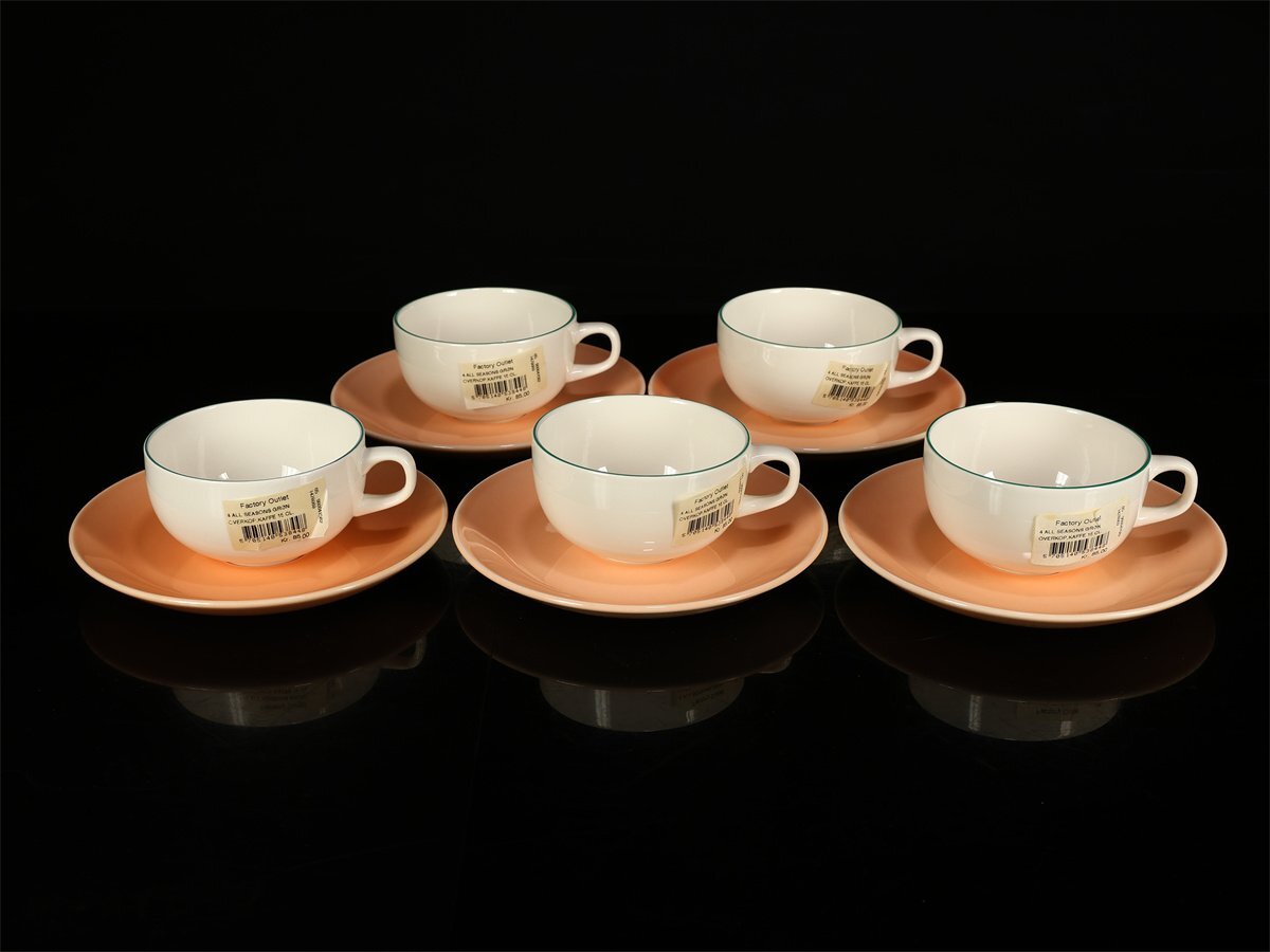 【吉】CN266 ROYAL COPENHARGEN 【ロイヤルコペンハーゲン】 白磁青縁 オレンジソーサー カップ＆ソーサー 5組 10点セット／美品！_画像2