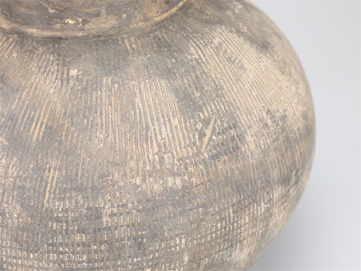 【吉】CN904 土器 【須恵器】 黒陶 壷 高24㎝ 径23㎝／底に修復跡あり！_画像8