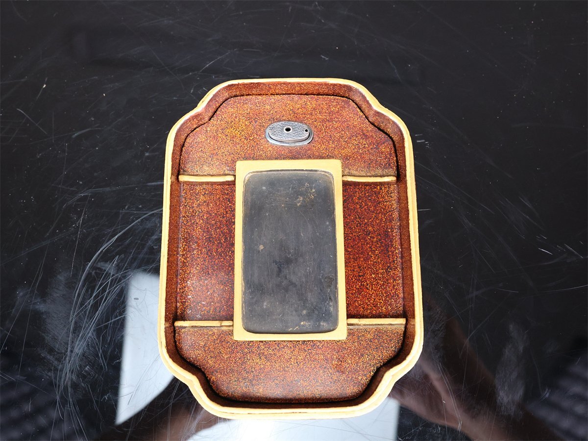 【志】A190 時代 【本金彩蒔絵】 金銀象嵌 内梨地 山水紋 硯箱／箱付｛＊＝_画像10