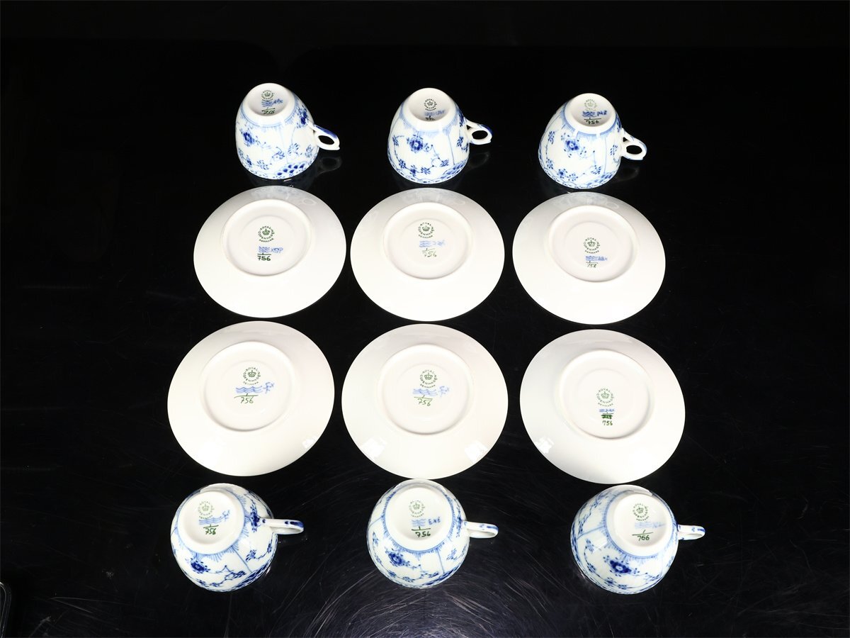 【吉】CM623 ROYAL COPENHARGEN 【ロイヤルコペンハーゲン】 ブルーフルーテッド カップ＆ソーサー 6組 12点セット／美品！_画像6