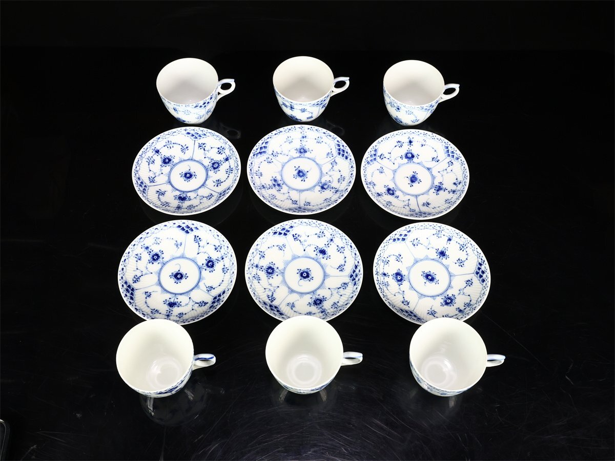 【吉】CM623 ROYAL COPENHARGEN 【ロイヤルコペンハーゲン】 ブルーフルーテッド カップ＆ソーサー 6組 12点セット／美品！_画像5