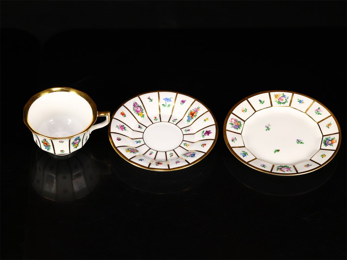 【吉】CO117 ROYAL COPENHARGEN 【ロイヤルコペンハーゲン】 18角面取 カップ＆ソーサー プレート 1組 3点セット／美品！_画像5