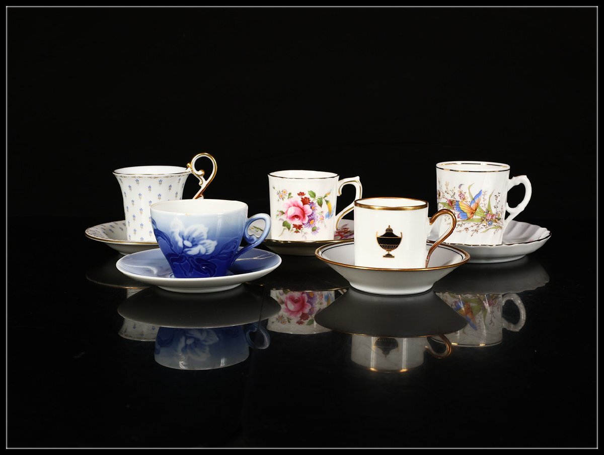 【吉】CO118 ロイヤルコペンハーゲン リチャードジノリ 等 デミタス コーヒー カップ＆ソーサー 5組 10点セット／美品！_画像1