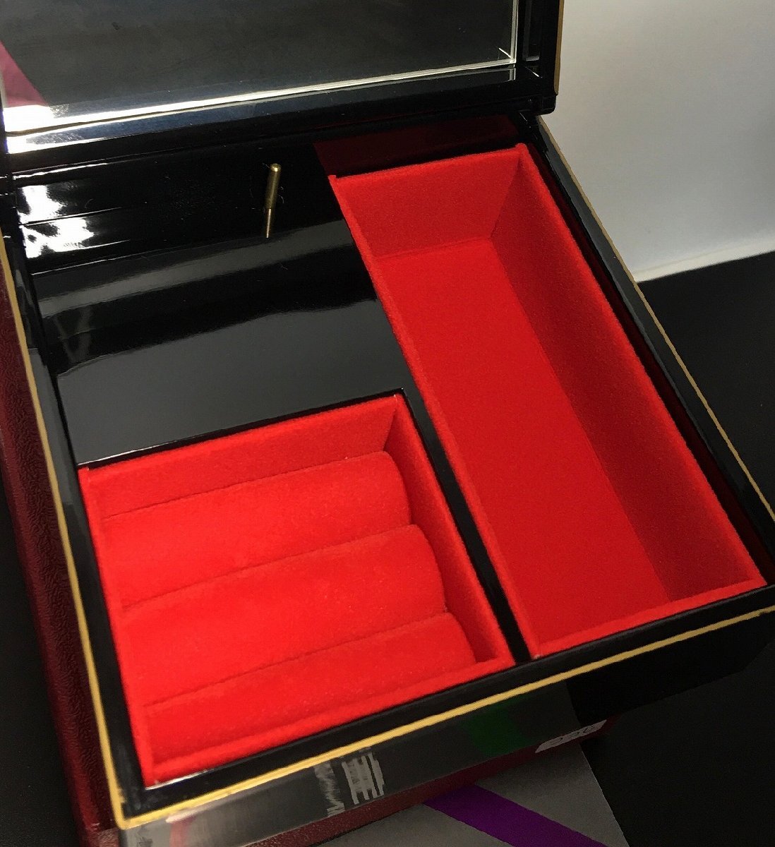  дешево глициния 7 сокровищ музыкальная шкатулка несессер лакированные изделия / драгоценнный камень коробка бардачок зеркало имеется чёрный работа OK- прекрасный товар -D2210