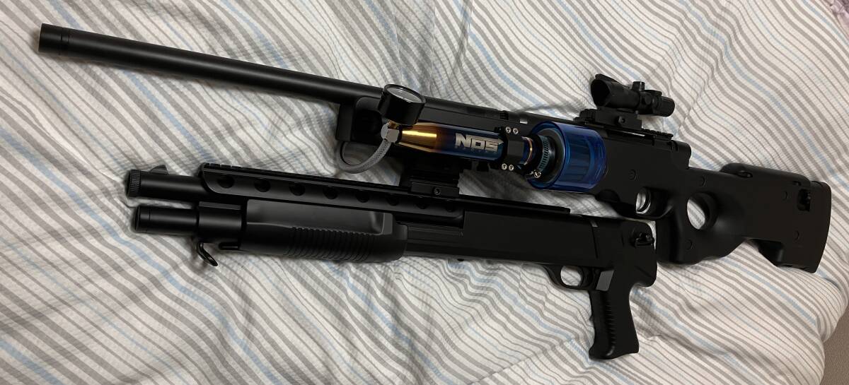 クラウンモデルType96シニアエアーコッキングライフルとダブルイーグルショットガンM3ショーティM309ジョンウイック仕様NOSボンベ付_画像1