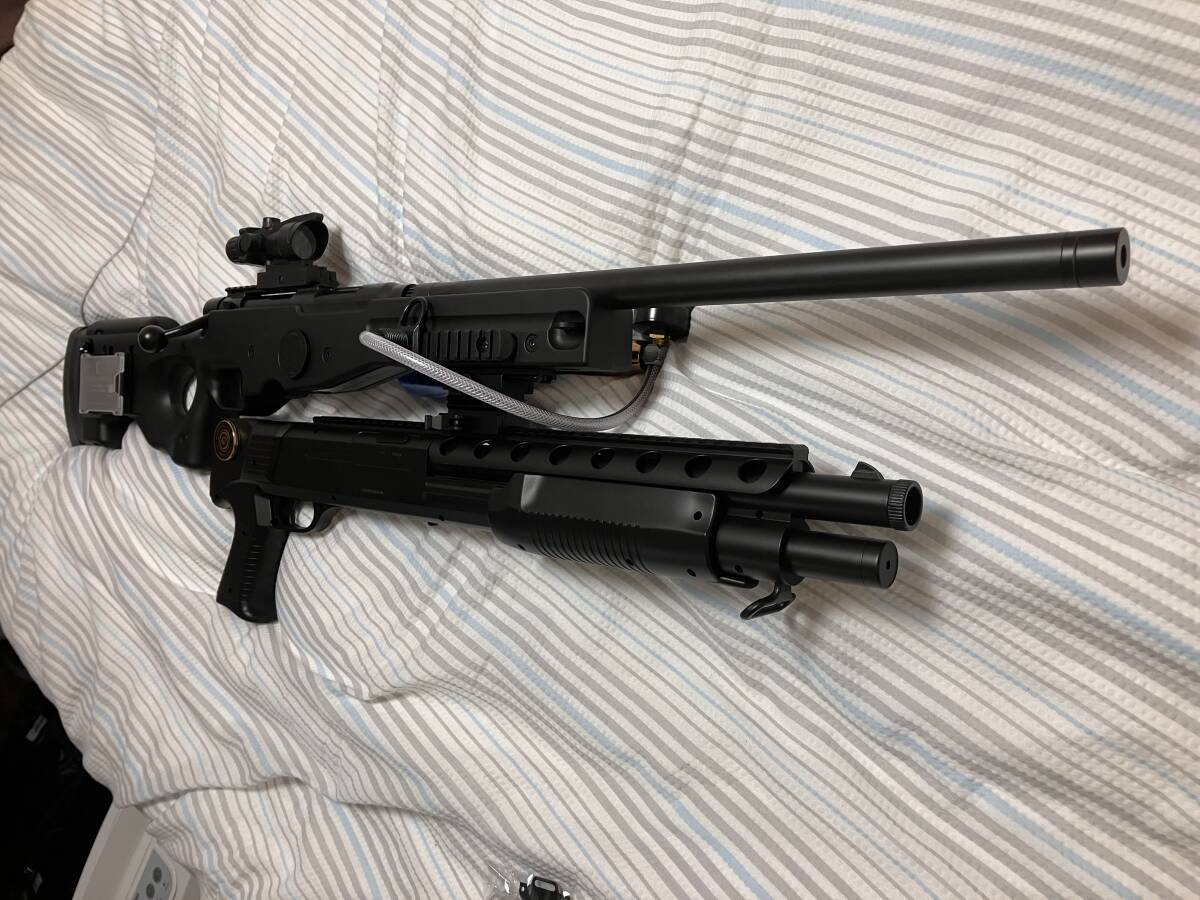 クラウンモデルType96シニアエアーコッキングライフルとダブルイーグルショットガンM3ショーティM309ジョンウイック仕様NOSボンベ付_画像2