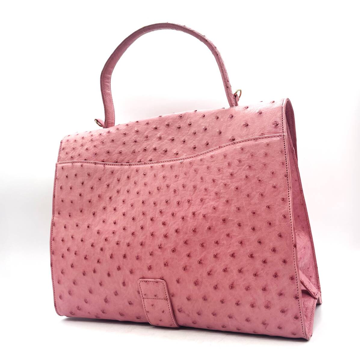 ■【良品】ロッソヴェルデ オーストリッチ 2WAY ハンド ショルダー バッグ 駝鳥 ダチョウ 本革 レザー Rosso e Verde ピンク ゴールド金具_画像2