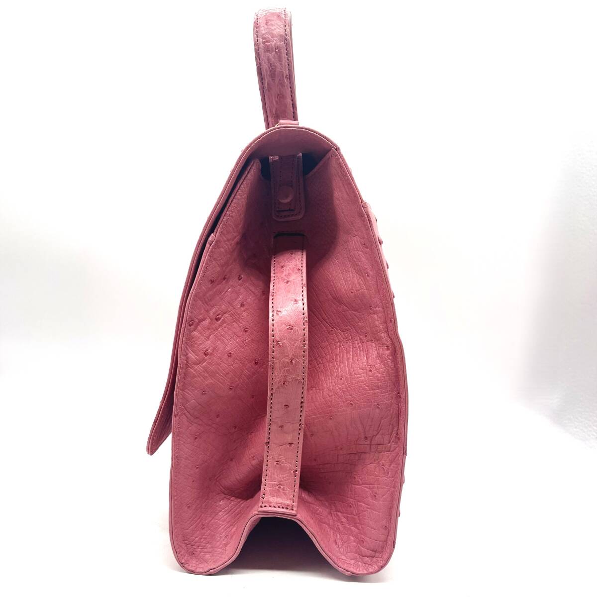 ■【良品】ロッソヴェルデ オーストリッチ 2WAY ハンド ショルダー バッグ 駝鳥 ダチョウ 本革 レザー Rosso e Verde ピンク ゴールド金具_画像4