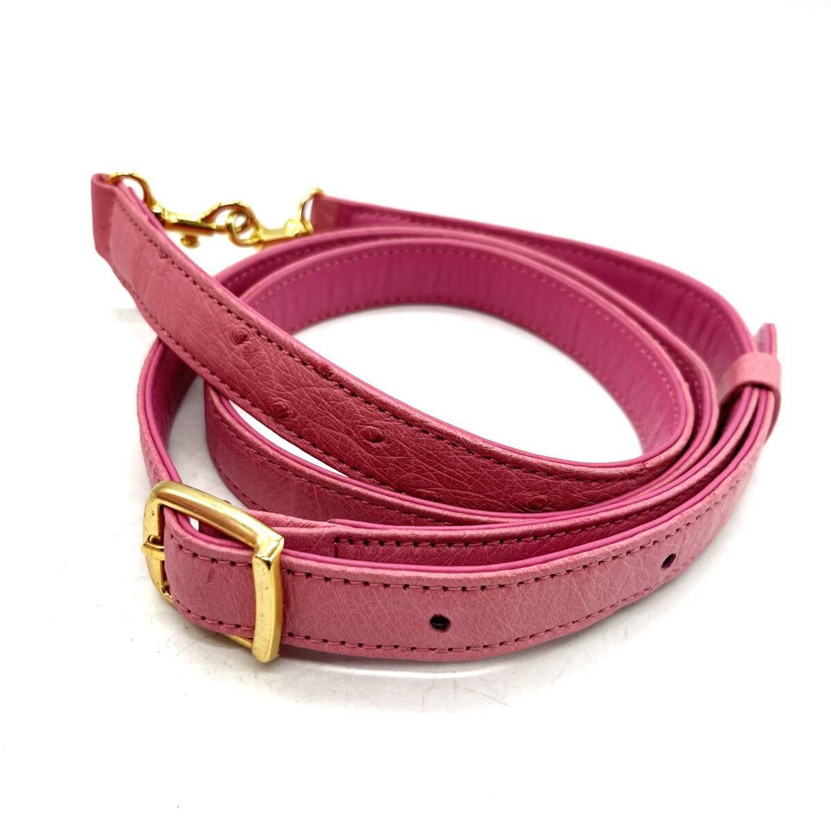 ■【良品】ロッソヴェルデ オーストリッチ 2WAY ハンド ショルダー バッグ 駝鳥 ダチョウ 本革 レザー Rosso e Verde ピンク ゴールド金具_画像7