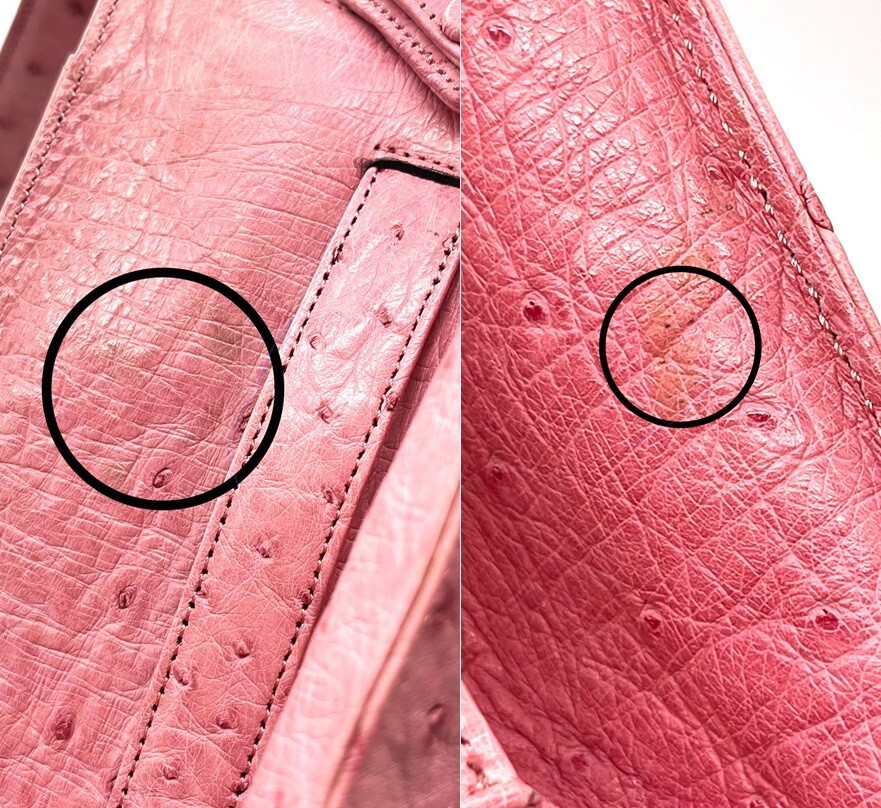 ■【良品】ロッソヴェルデ オーストリッチ 2WAY ハンド ショルダー バッグ 駝鳥 ダチョウ 本革 レザー Rosso e Verde ピンク ゴールド金具_画像10
