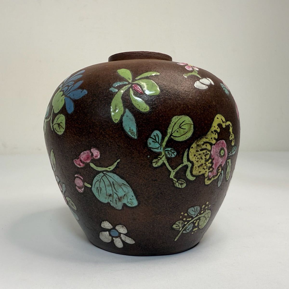 XMF-中国古美術 時代物 色絵 紫砂 朱泥 彩絵 花草図 茶入 唐物 陶磁器 中国古玩 骨董品_画像3