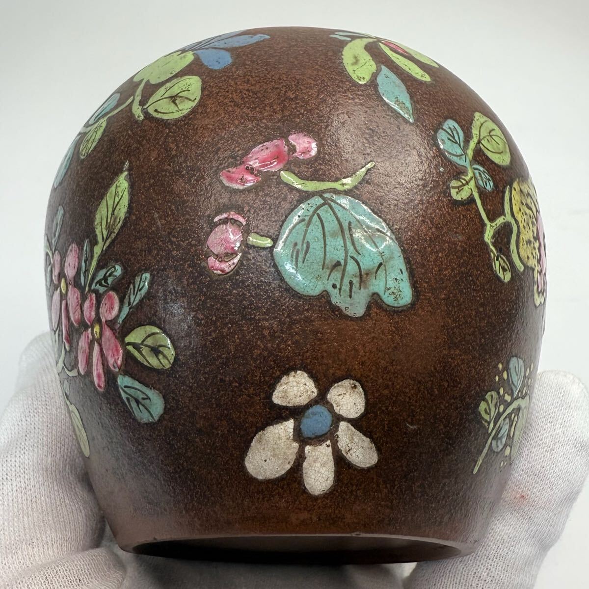 XMF-中国古美術 時代物 色絵 紫砂 朱泥 彩絵 花草図 茶入 唐物 陶磁器 中国古玩 骨董品_画像7