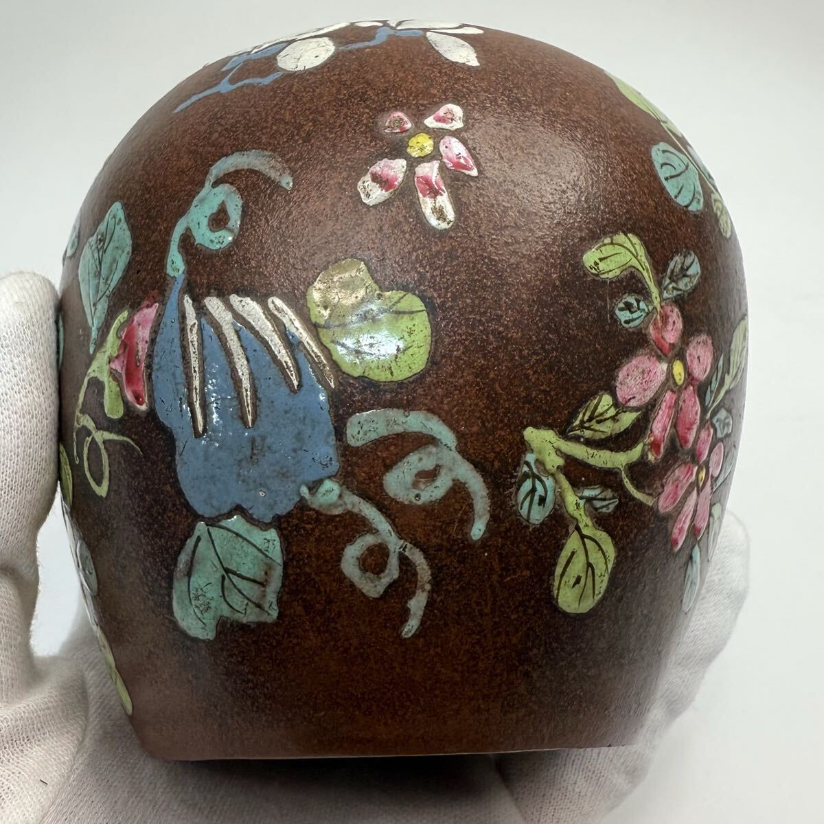 XMF-中国古美術 時代物 色絵 紫砂 朱泥 彩絵 花草図 茶入 唐物 陶磁器 中国古玩 骨董品_画像8