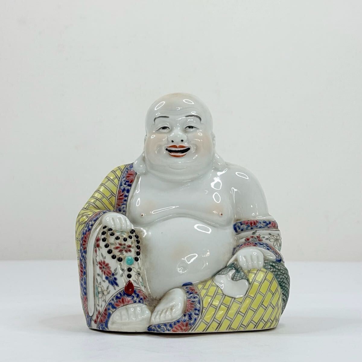 X-中国古美術 時代物 色絵 粉彩 布袋像 仏像 仏教美術 在銘 魏洪泰造 唐物 陶磁器 中国古玩 骨董品_画像2