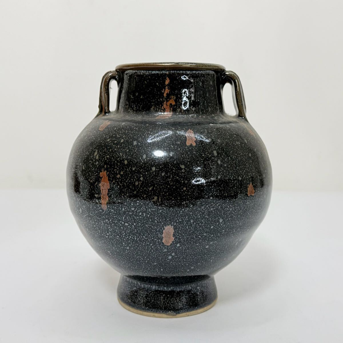 GY-中国古美術 時代物 花瓶 色絵 花生 花器 鐵斑釉 耳付 唐物 陶磁器 中国古玩 骨董品_画像2