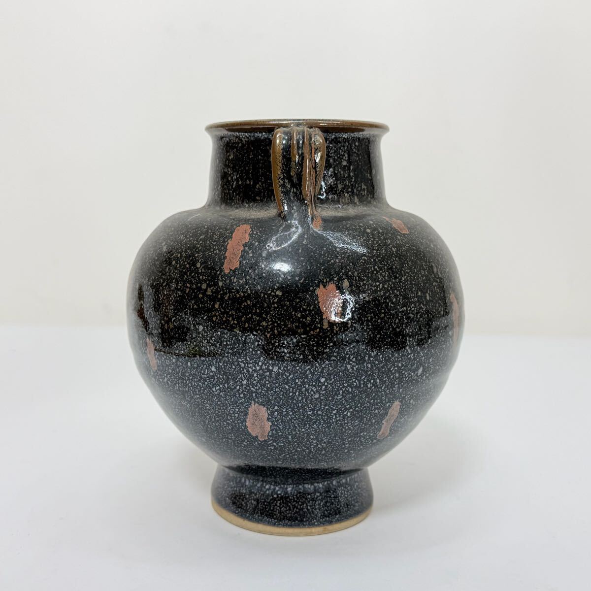 GY-中国古美術 時代物 花瓶 色絵 花生 花器 鐵斑釉 耳付 唐物 陶磁器 中国古玩 骨董品_画像3