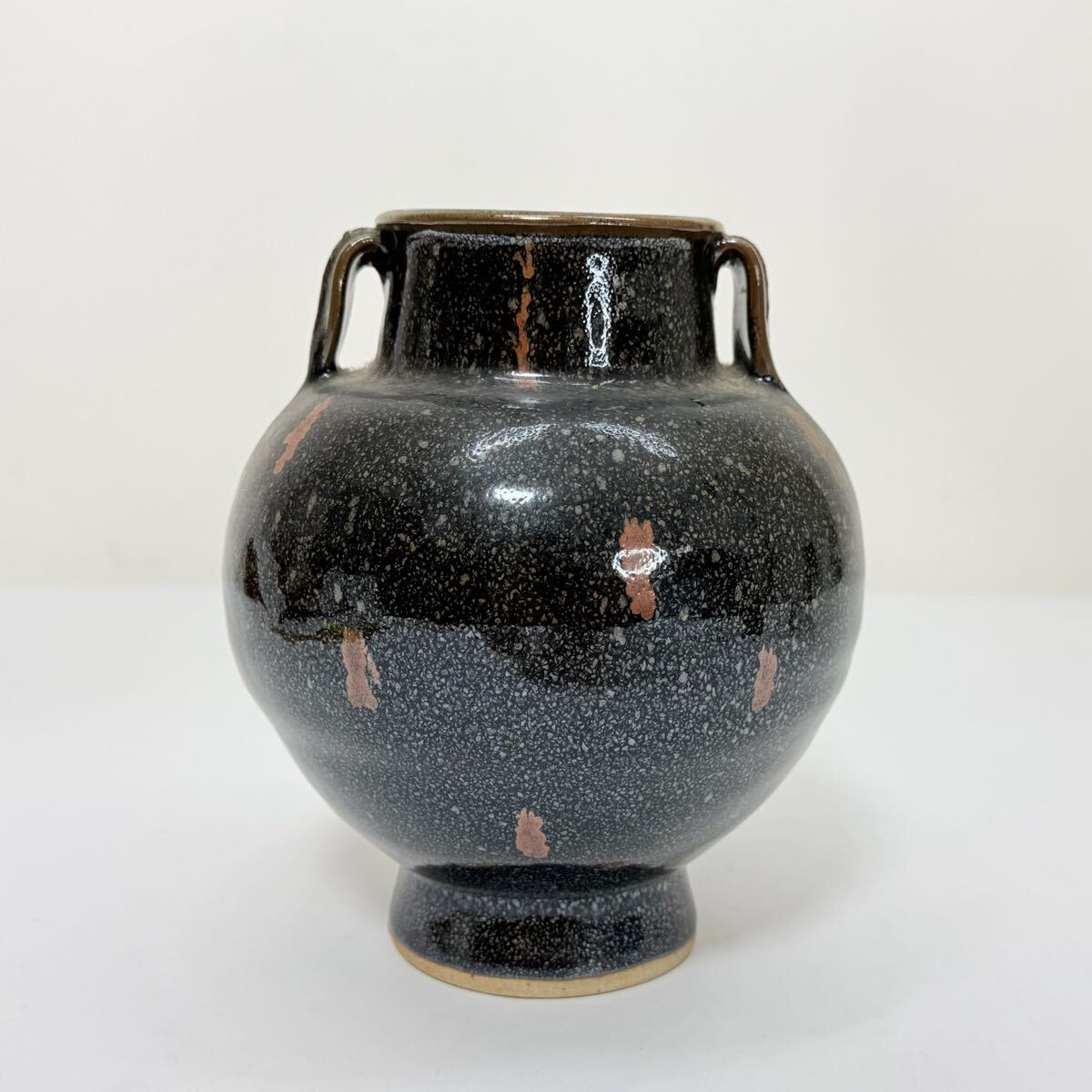 GY-中国古美術 時代物 花瓶 色絵 花生 花器 鐵斑釉 耳付 唐物 陶磁器 中国古玩 骨董品_画像4