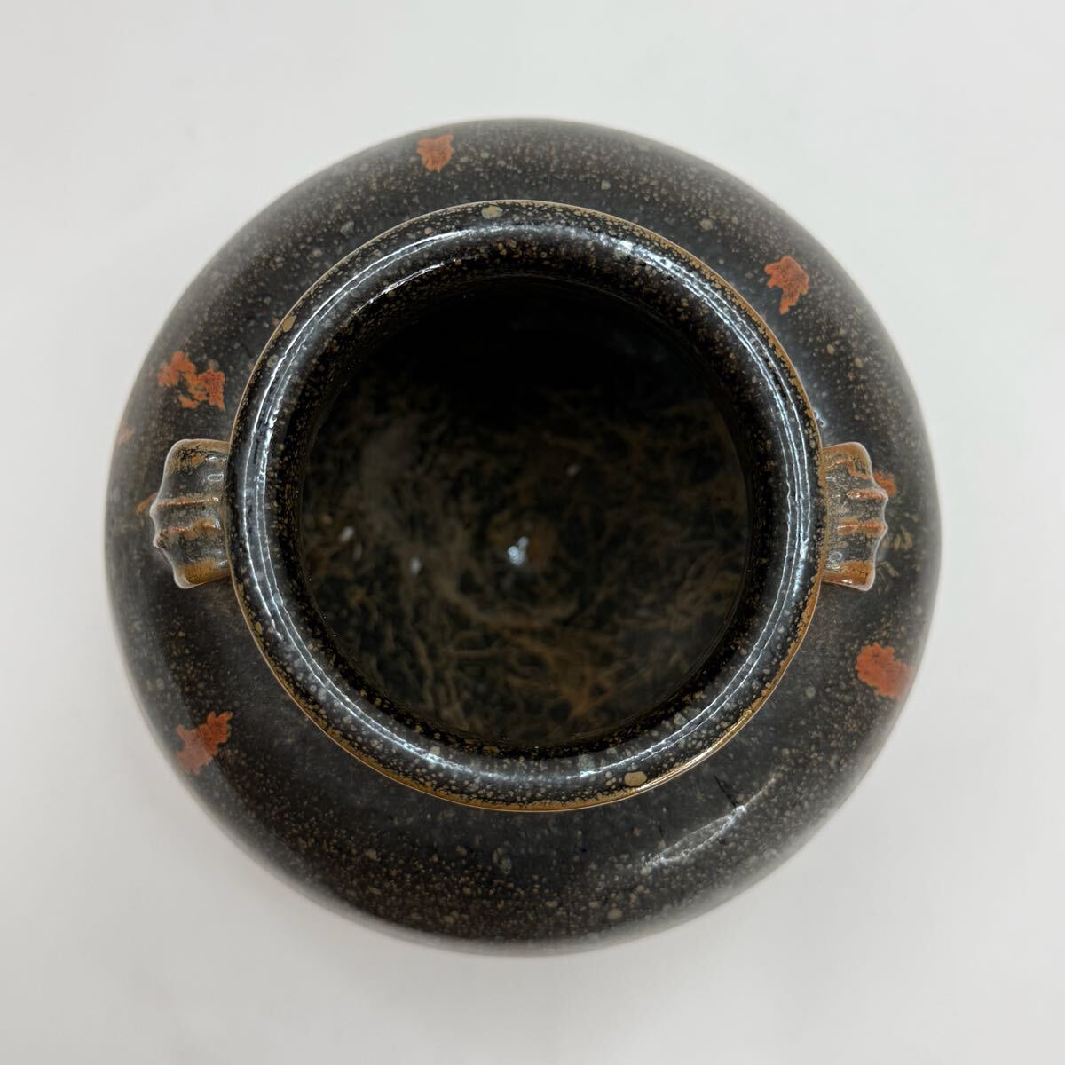 GY-中国古美術 時代物 花瓶 色絵 花生 花器 鐵斑釉 耳付 唐物 陶磁器 中国古玩 骨董品_画像5