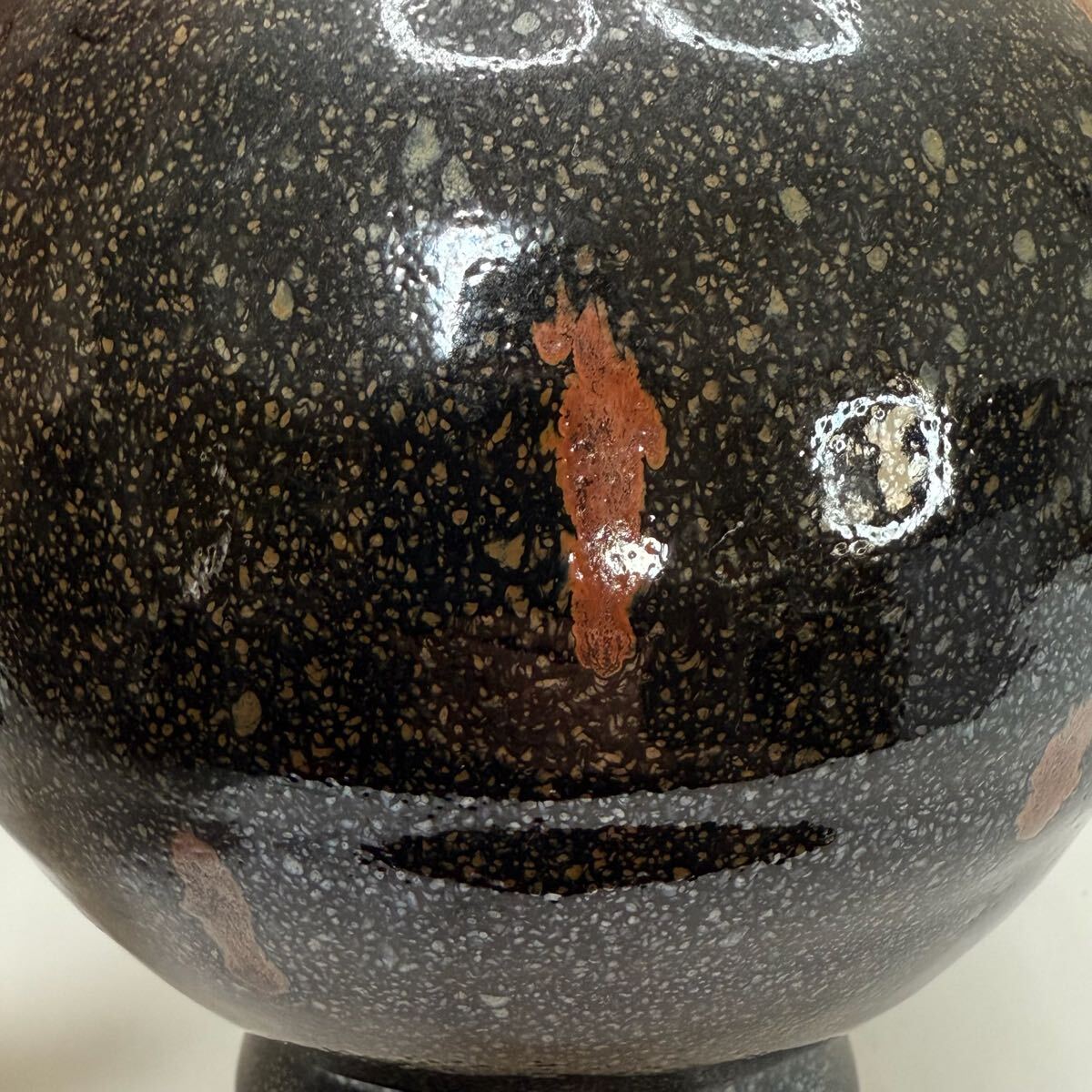 GY-中国古美術 時代物 花瓶 色絵 花生 花器 鐵斑釉 耳付 唐物 陶磁器 中国古玩 骨董品_画像7