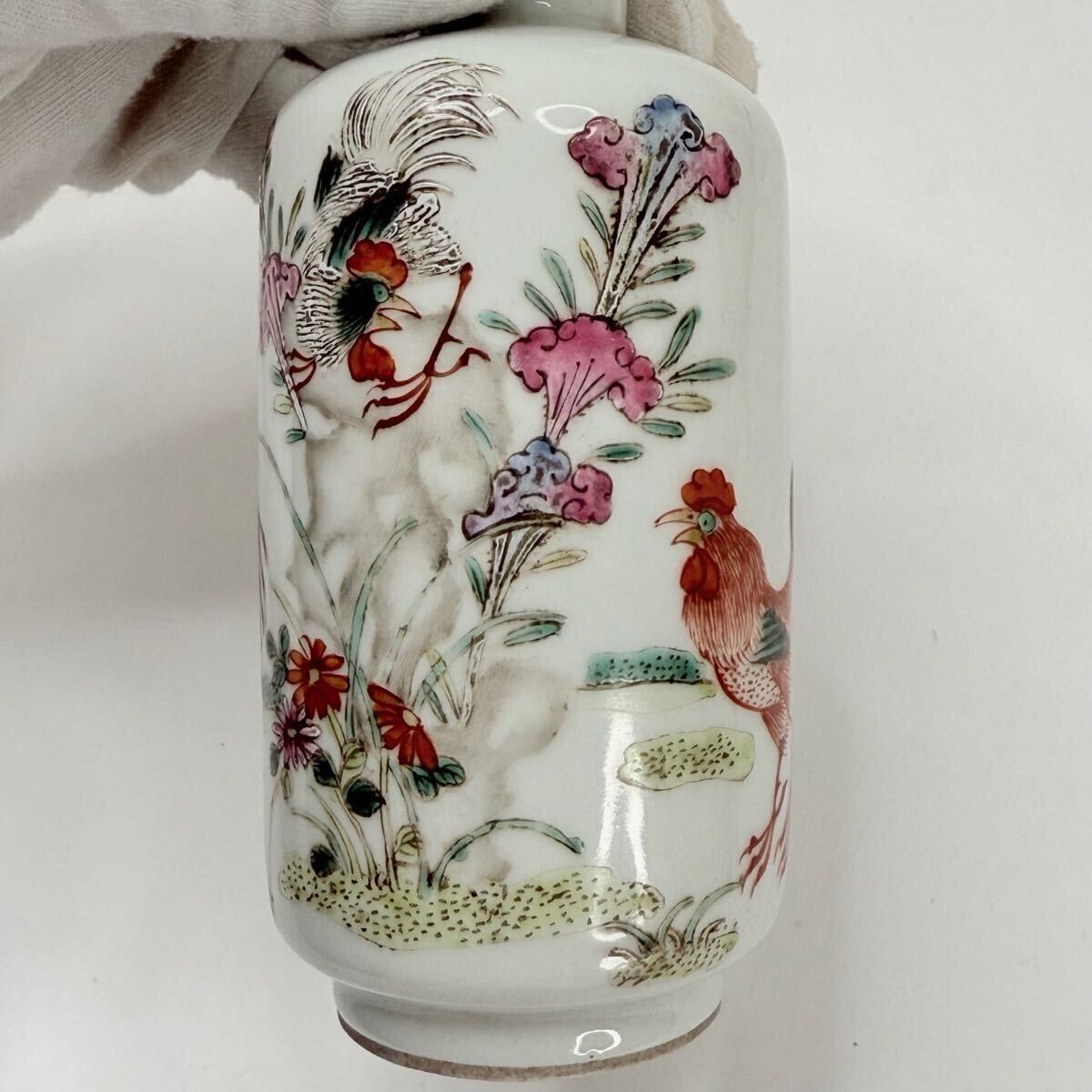 X-中国古美術 時代物 色絵 粉彩 鼻煙壺 花鳥図 小花器 大吉図 唐物 陶磁器 中国古玩 骨董品_画像6