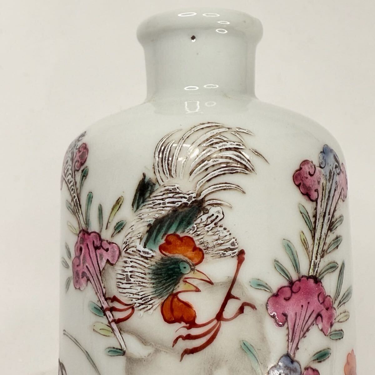 X-中国古美術 時代物 色絵 粉彩 鼻煙壺 花鳥図 小花器 大吉図 唐物 陶磁器 中国古玩 骨董品_画像7