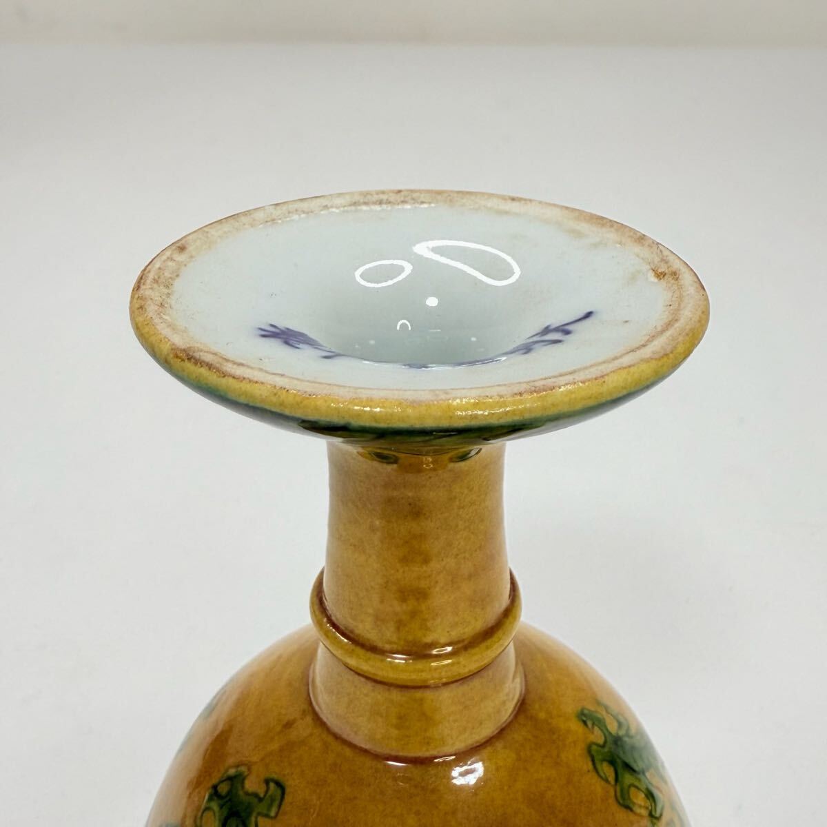 CBW-中国古美術 時代物 盃 杯 色絵 地緑彩 龍図 在銘 大明嘉靖年製 ペア 茶道具 唐物 陶磁器 中国古玩 骨董品_画像8