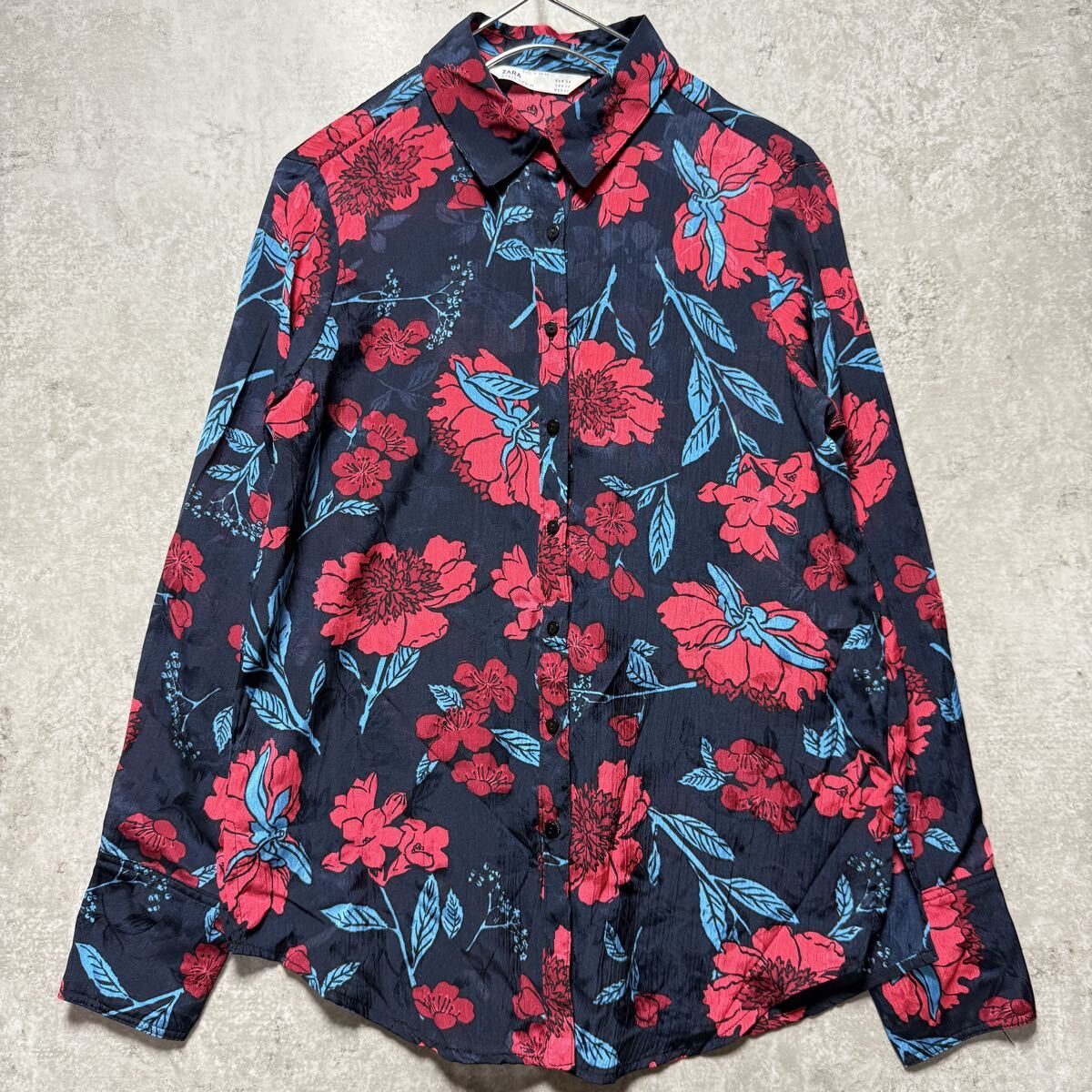 ZARA ザラ トップス シャツ ローズ柄 薄手 長袖 薔薇 透け感あり 花柄 サイズXS_画像1