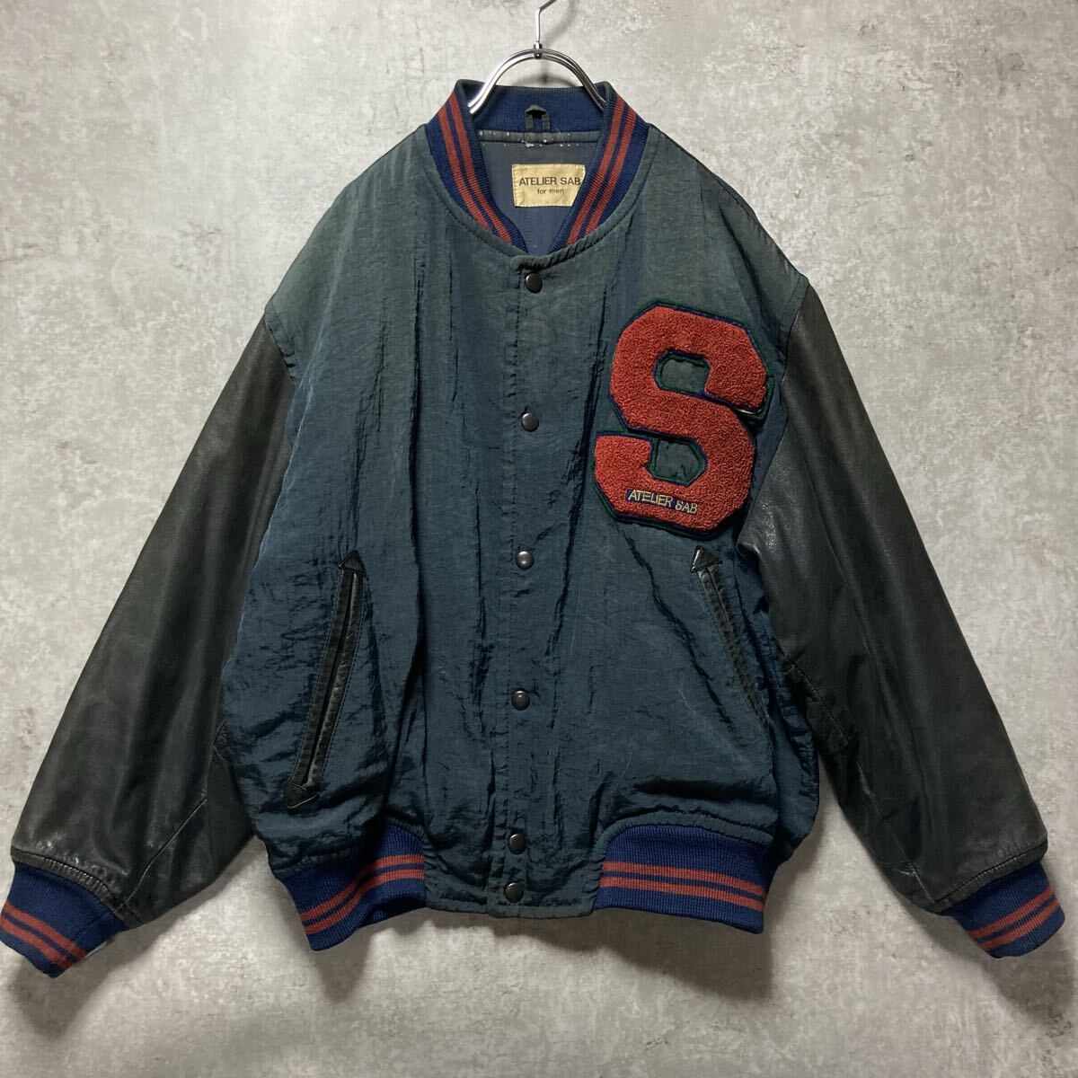 ATELIER SAB アトリエサブ　for man スタジャン　ナイロン　レザー　ワッペン　異素材 ビンテージ　古着　 ヴィンテージ_画像1