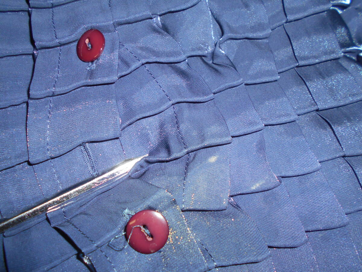 b1558◆SCHTERLING ハイネックフリルカーディガン◆スターリング ネイビー レディース サイズ9 日本製 婦人服 プリーツ加工 肩パッド 7K_画像9