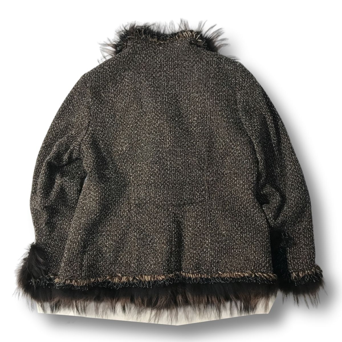 《良品◎》ville d'azur ビルダジュール★ラクーン/ラビットファー*ツイードジャケット*ブラウン*サイズ46(LW2612)◆S80_画像2