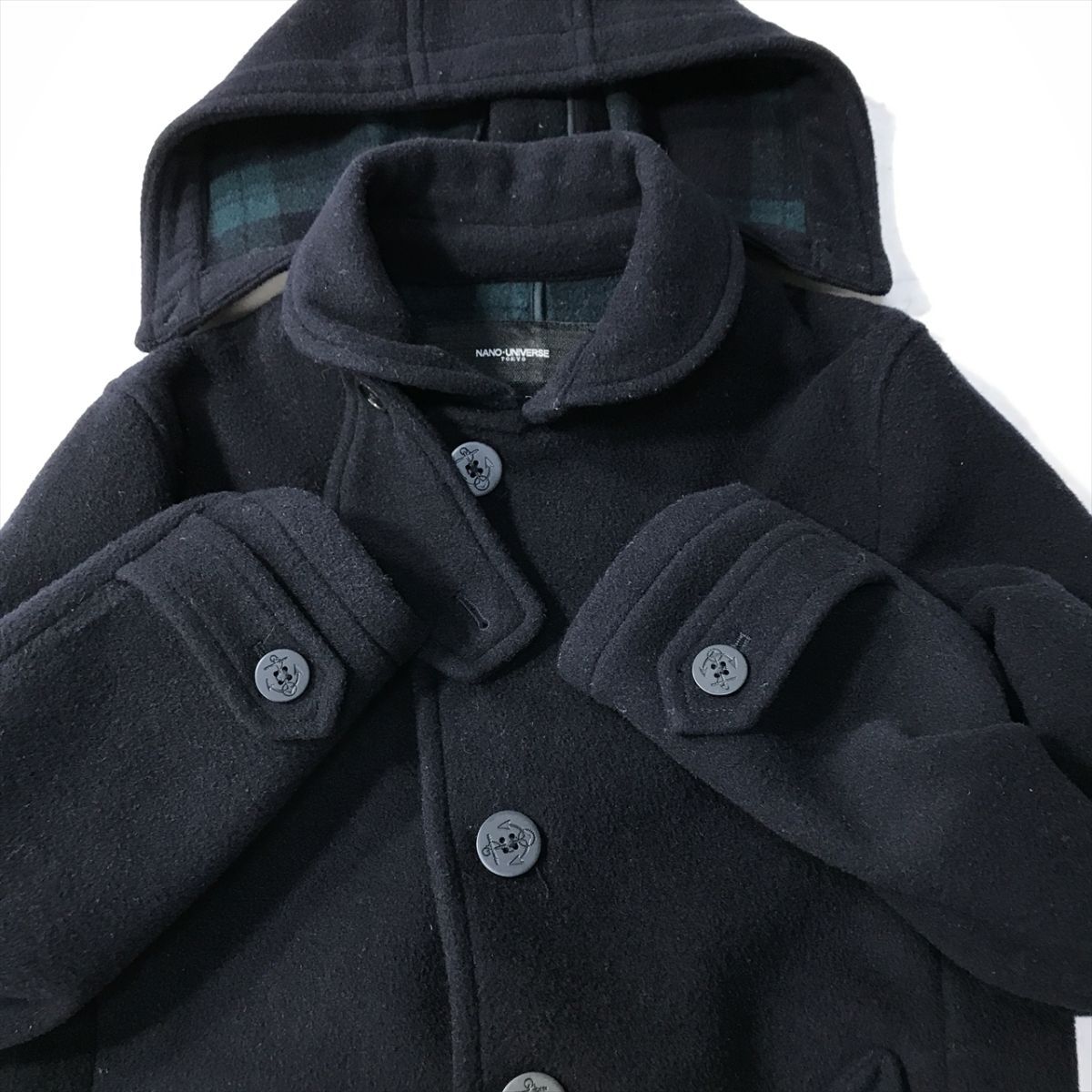 《良品◎》NANO UNIVERSE ナノユニバース★フード着脱*丸襟*メルトンコート*ジャケット*ネイビー*サイズM(MW5686)◆S80_画像4