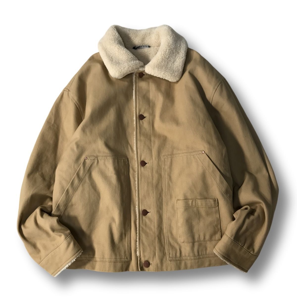 《良品◎》ZARA ザラ★内側ボア*カバーオール*ブルゾンジャケット*ライトブラウン*サイズXL(MW5720)◆S80_画像1