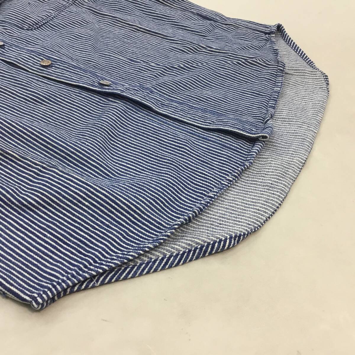 ■SEVENTH CLUB セブンス・クラブ デニム ワークシャツ 長袖 トップス コットン M メンズ ヒッコリーストライプ 2ポケット 0.6kg_画像5