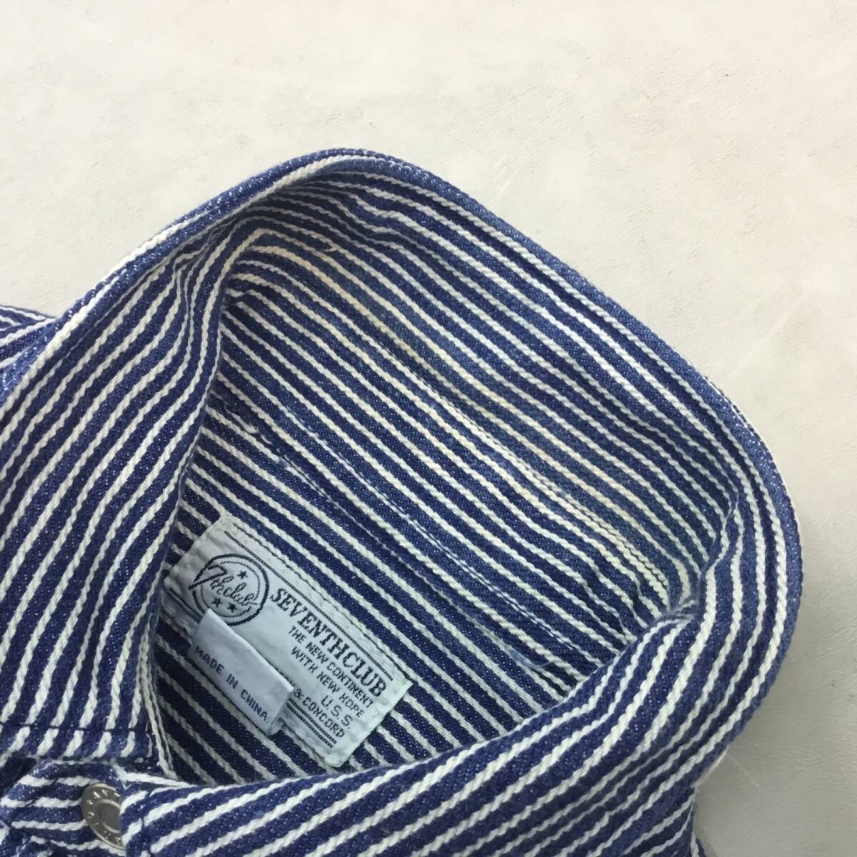 ■SEVENTH CLUB セブンス・クラブ デニム ワークシャツ 長袖 トップス コットン M メンズ ヒッコリーストライプ 2ポケット 0.6kg_画像6