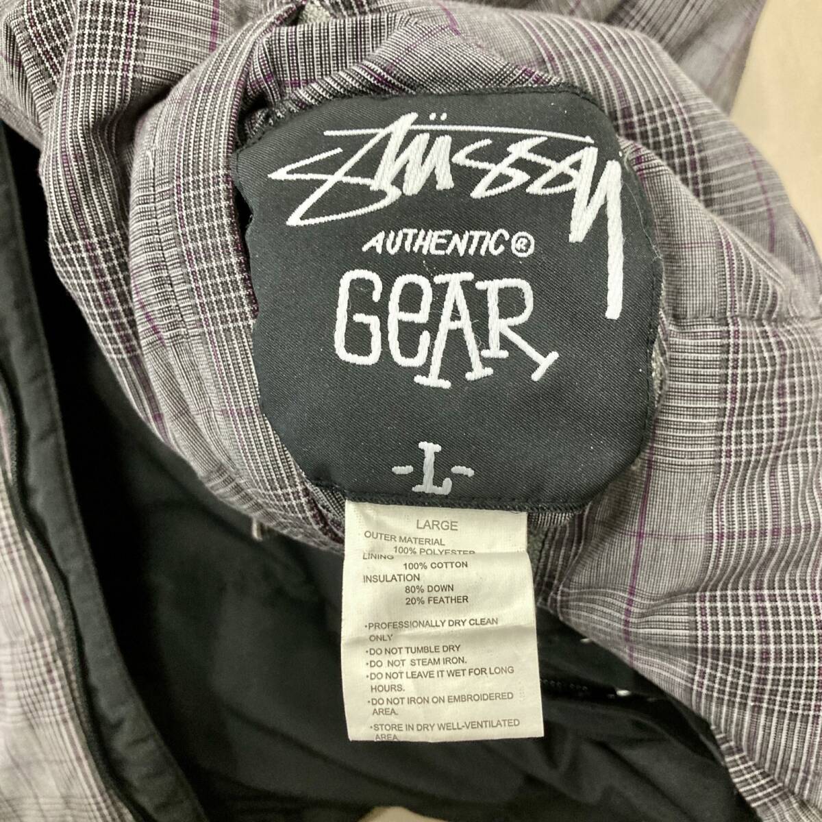★ STUSSY ステューシー ダウンベスト ダウンジャケット リバーシブル ダウン フェザー チェック柄 ブラック アウター L メンズ 0.87kg_画像7