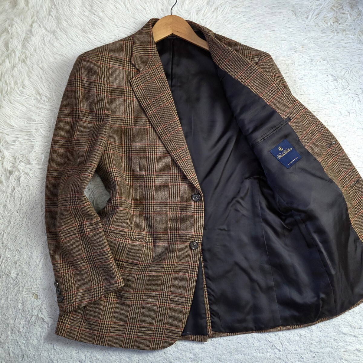 美品 ブルックスブラザーズ【カシミヤ ウール 希少サイズ39 L 相当 グレンチェック】BROOKS BROTHERS テーラードジャケット ブラウン_画像1
