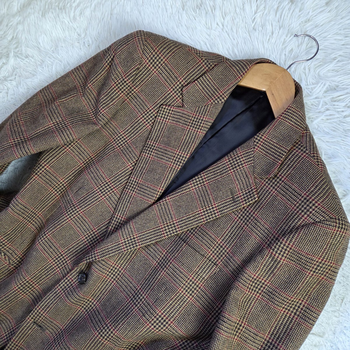 美品 ブルックスブラザーズ【カシミヤ ウール 希少サイズ39 L 相当 グレンチェック】BROOKS BROTHERS テーラードジャケット ブラウン_画像4