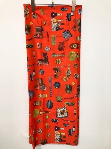 美品！アンティーク モダン柄 はぎれ 布 オレンジ_画像1
