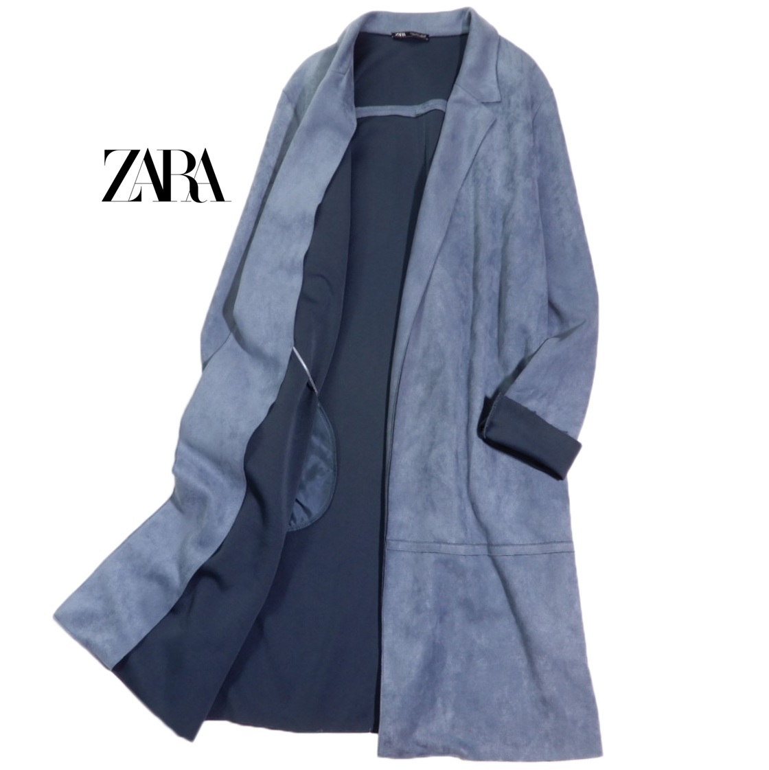 ザラ ZARA 大人素敵スタイル☆ フェイクスエード スウェードタッチ ストレッチ デザイン コート L_画像2