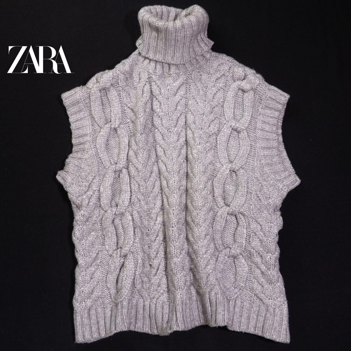 ZARA 大人カジュアル☆ ハイネック タートルネック ビッグケーブル ニットベスト プルオーバー S レイヤードコーデに_画像4