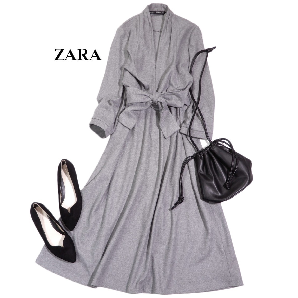 ザラ ZARA WOMAN 大人素敵スタイル☆ウエストリボン フレア ワンピース S_画像1