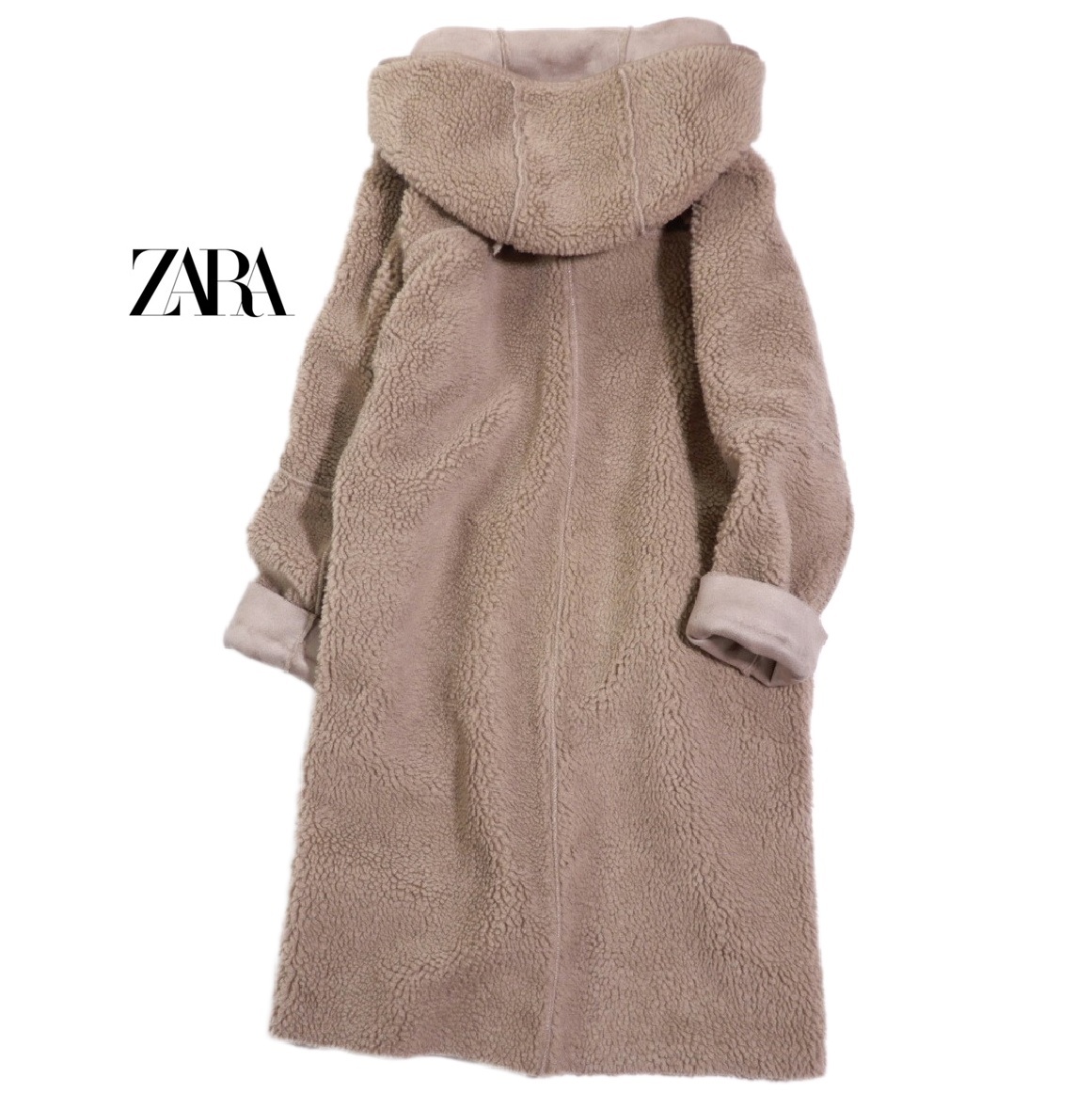 ザラ ZARA BASIC 大人素敵スタイル☆リバーシブル フェイクムートン ボア フード パイピング コート S_画像7