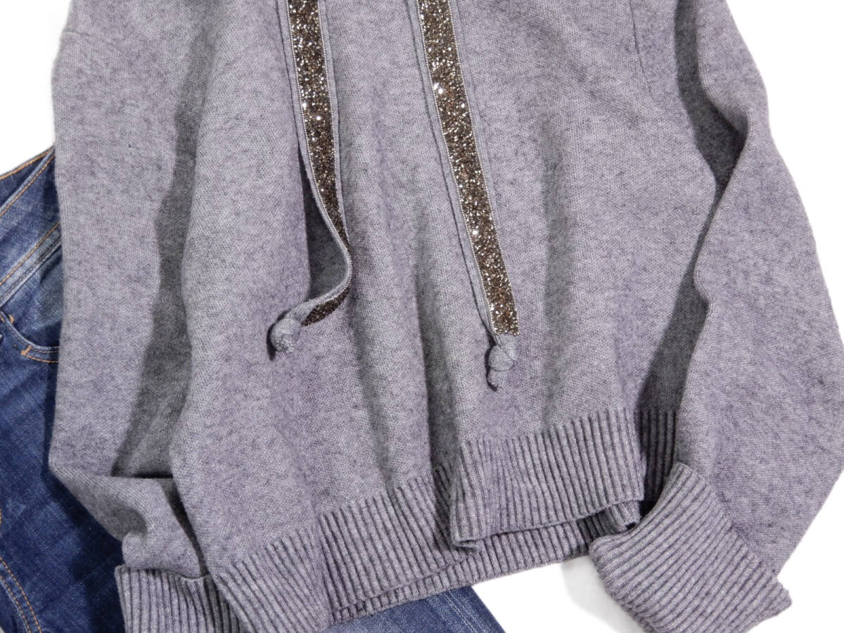 ザラ ZARA KNIT 大人可愛い☆ ビジュービーズ装飾 フード付き ニットプルオーバー L_画像3