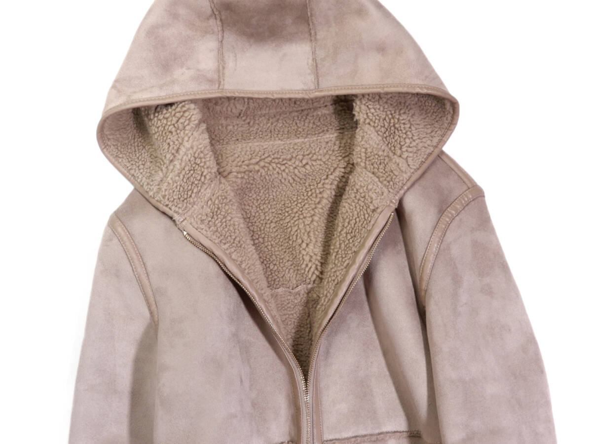 ザラ ZARA BASIC 大人素敵スタイル☆リバーシブル フェイクムートン ボア フード パイピング コート S_画像4