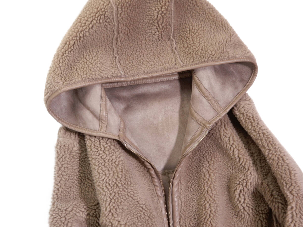 ザラ ZARA BASIC 大人素敵スタイル☆リバーシブル フェイクムートン ボア フード パイピング コート S_画像8