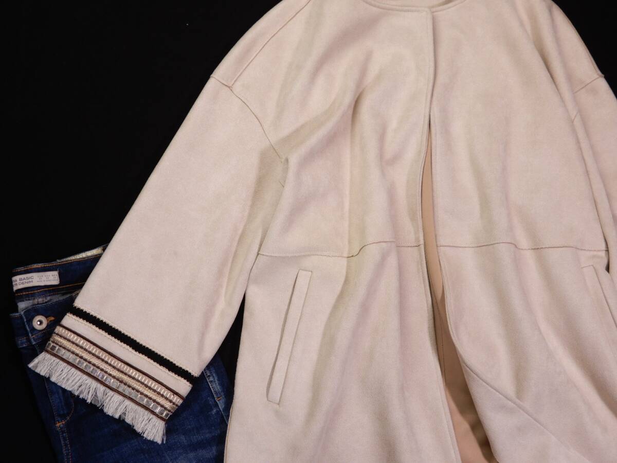 ザラ ZARA 大人素敵スタイル☆ スエード風 刺繍 フリンジ コート M_画像5