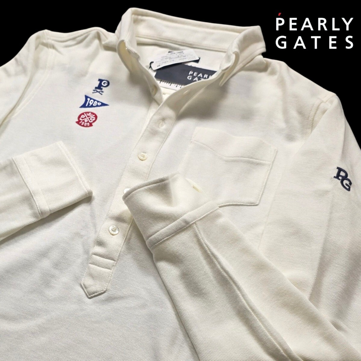 ★新品正規品 PEARLYGATES/パーリーゲイツ ロゴ刺繍長袖プルオーバー ポロシャツsize4(M)_画像1