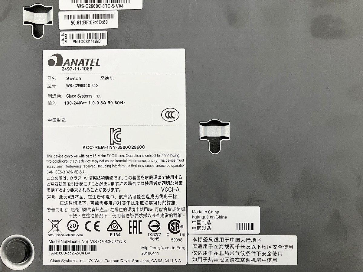 【埼玉発送】【初期化済】【起動のみ確認済】【7台セット】Cisco / Catalyst 2960-C Series LL / スイッチ / WS-C2960C-8TC-S_画像8