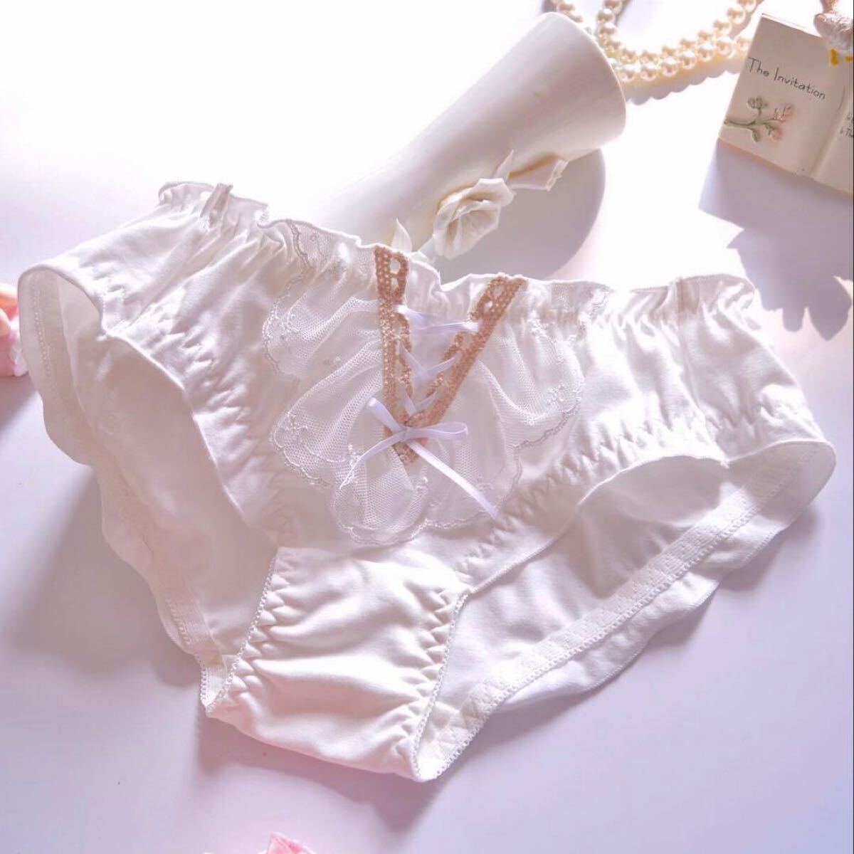4枚組XLレディース レース下着 かわいいフリル リボン オシャレ姫系　100号_画像2