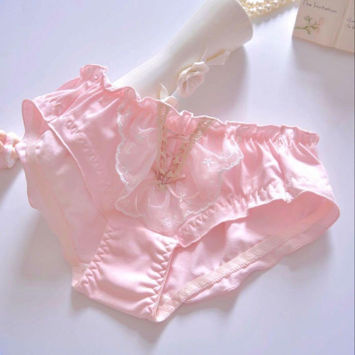 4枚組XLレディース レース下着 かわいいフリル リボン オシャレ姫系　100号_画像6